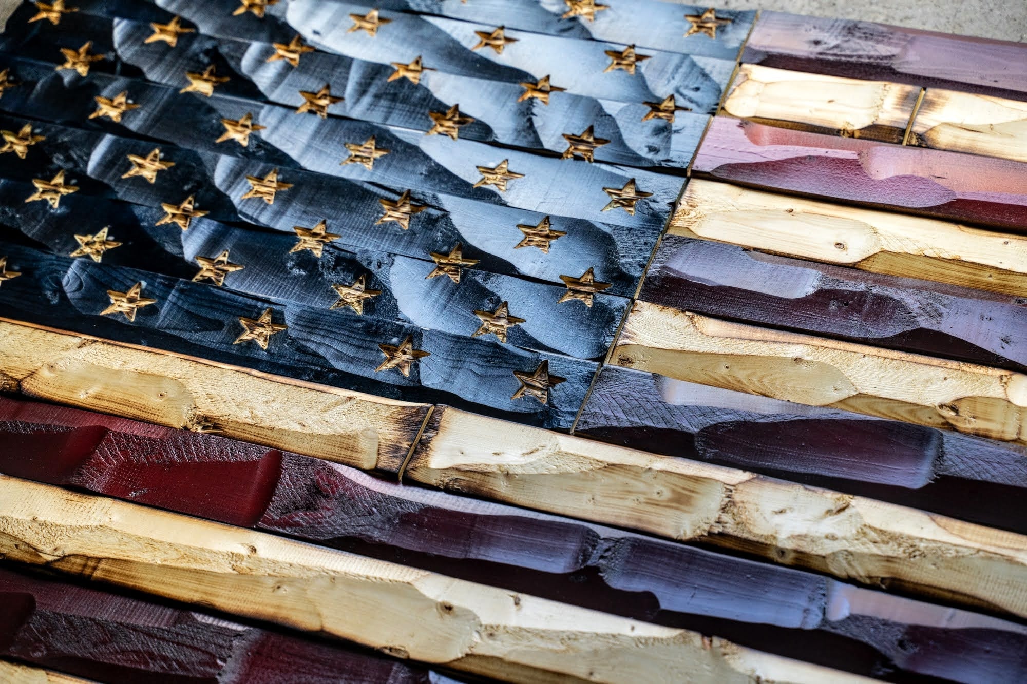 Wood carved american flag