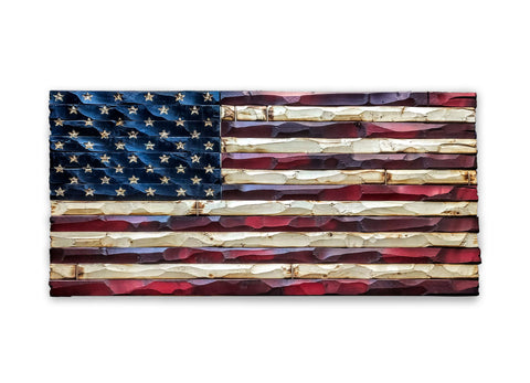 WOOD AMERICAN FLAG HAND CARVED