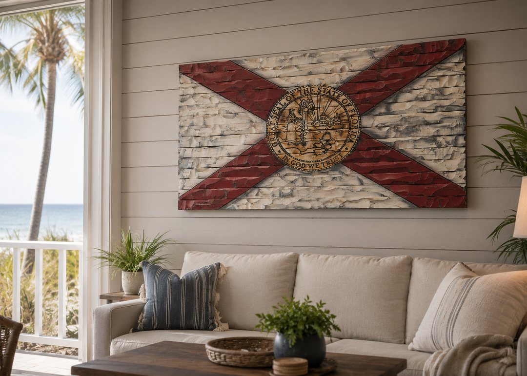 Florida State Wood Carved Flag 38x21