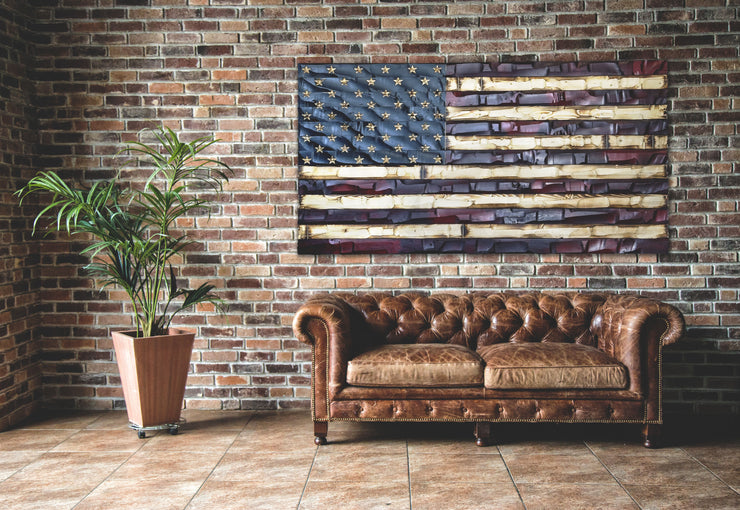 Statement size Rustic Wood Burned Painted American Flag 84*46