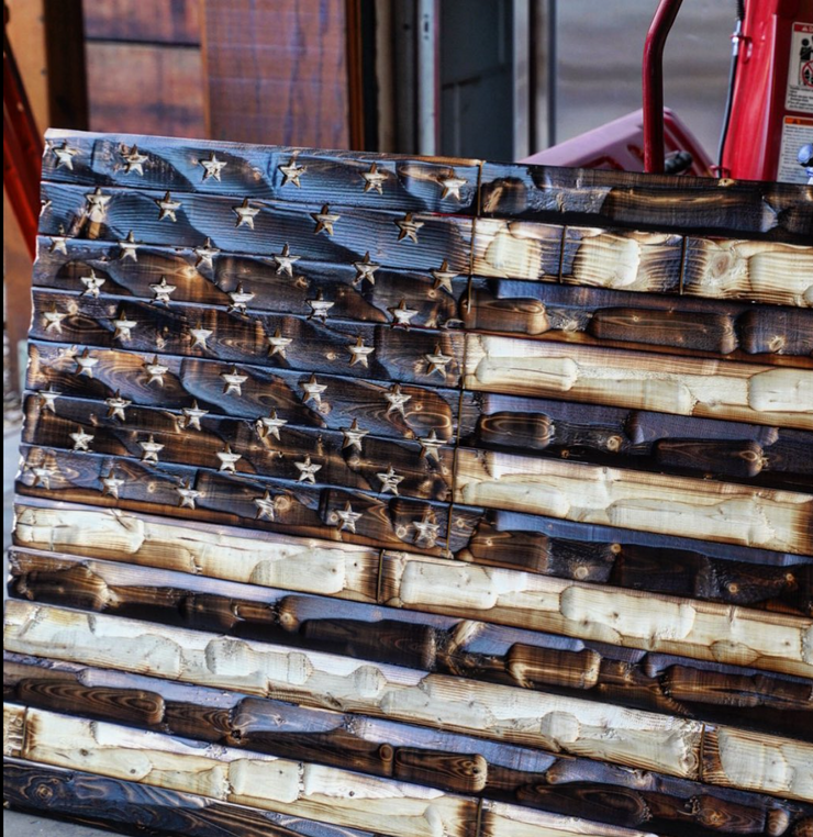 Statement size Rustic Full Charred American Flag 84*46