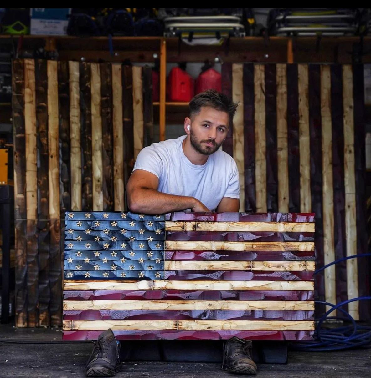 38x20 wood american flag
