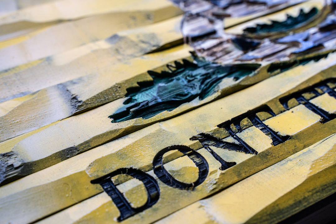 Gadsden "Dont Tread On Me" hand carved banner 59x32